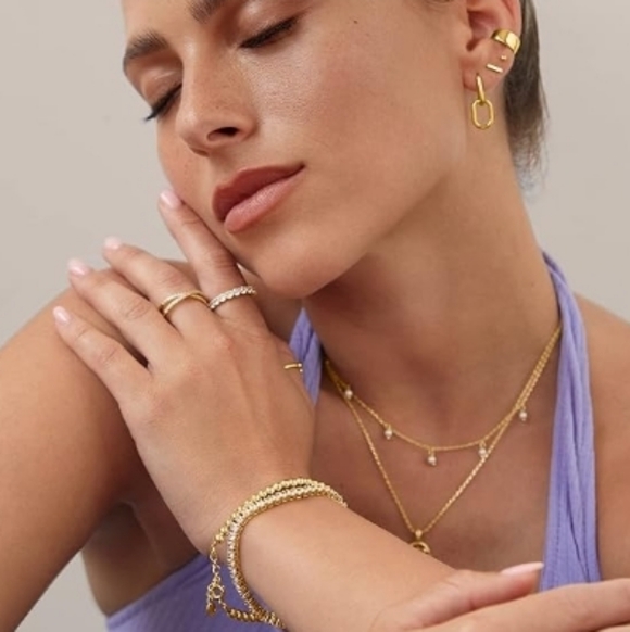 14K Gold Plated Huggie Chain Link Drop Dangle Hoop Earrings - Picture 3 of 5